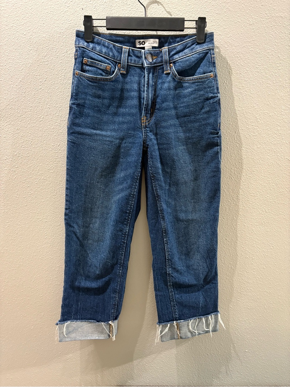 SO High Rise Slim Straight Cropped Jeans Raw Frayed Cuff Size 1 / 25W